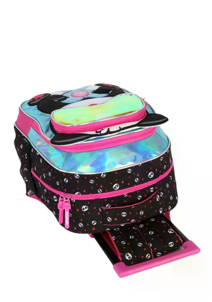 Mochila de Rodinha Infantil Panda e Gatinho Fofos Up4You Preto/Rosa 5