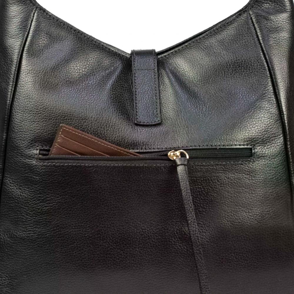 Bolsa Feminina de Couro com Fecho Metálico Le Postiche Preto 6