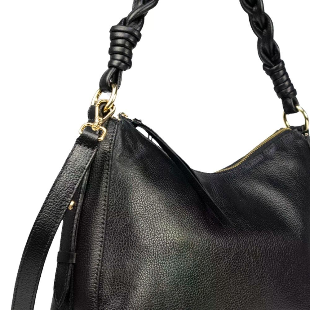 Bolsa Feminina de Couro Modelo Canoa Trançada Le Postiche Preto 3
