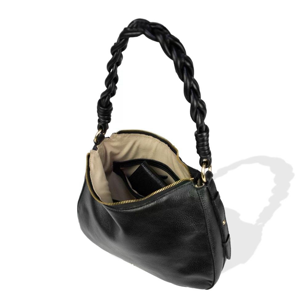 Bolsa Feminina de Couro Modelo Canoa Trançada Le Postiche Preto 4