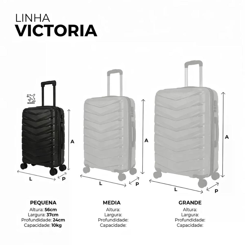 Mala Pequena de Bordo 10kg Polipropileno Rodas Giro 360° Victoria Travel Blue Preto 15