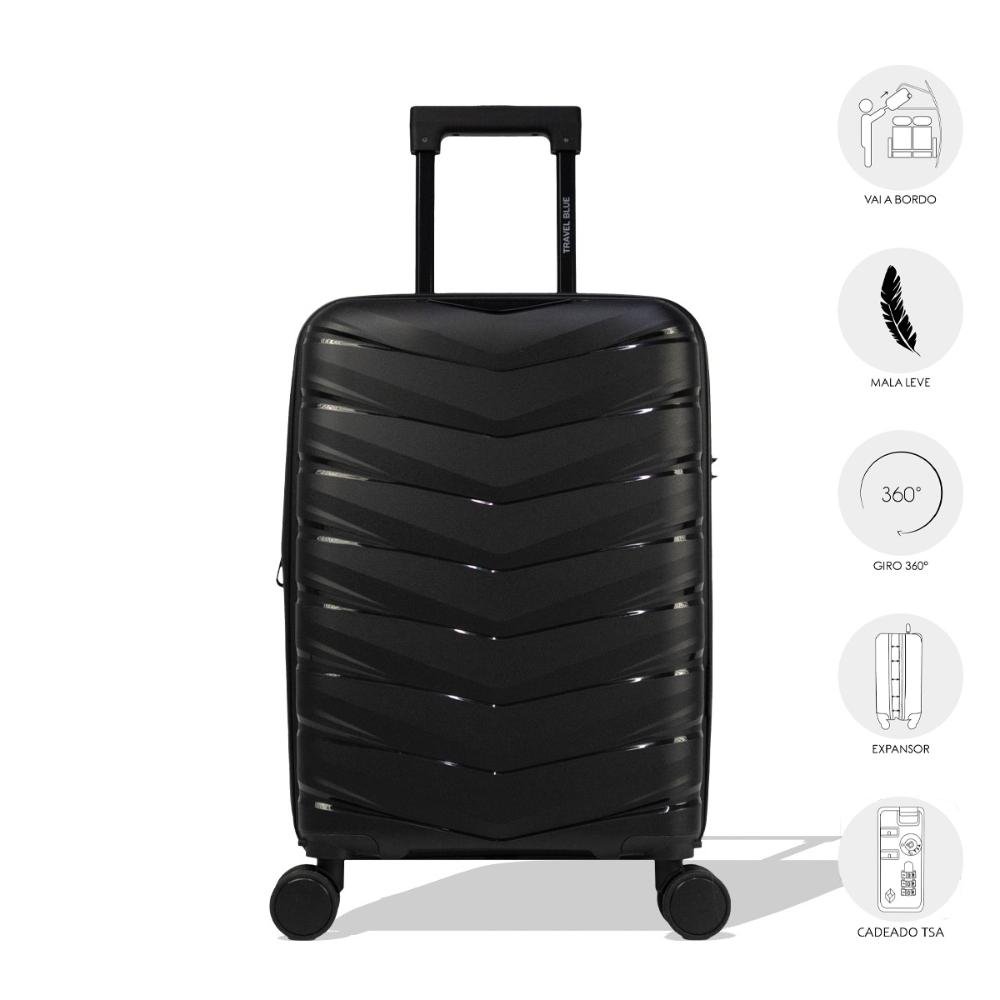 Mala Pequena de Bordo 10kg Polipropileno Rodas Giro 360° Victoria Travel Blue Preto 3
