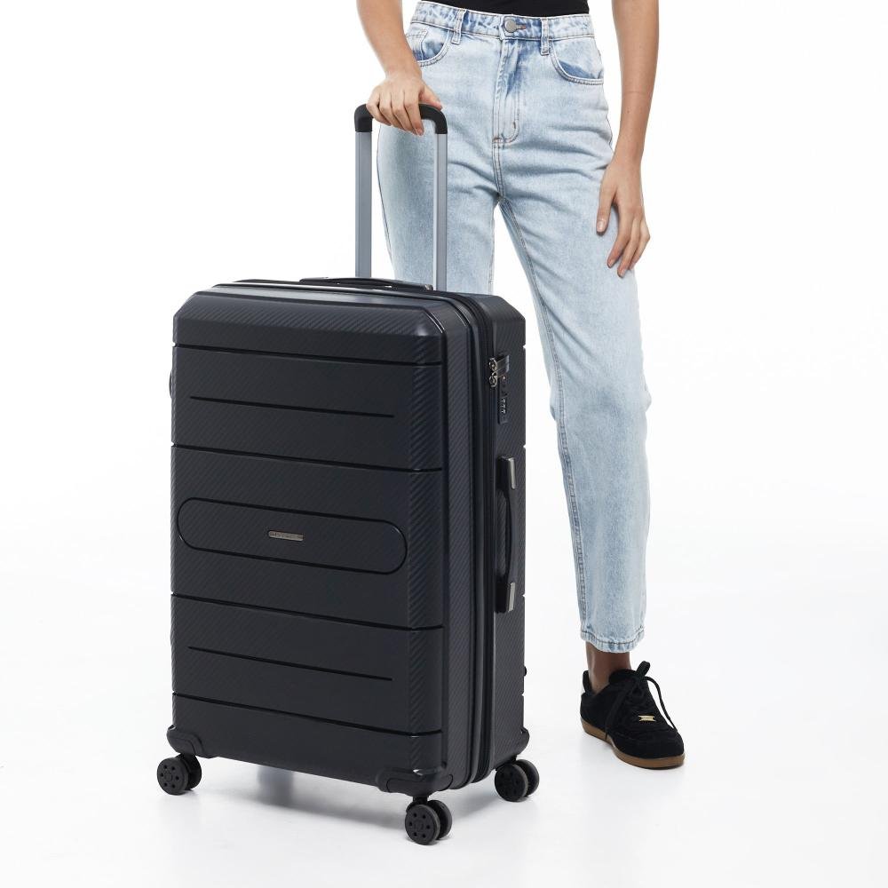Mala Grande 32kg Polipropileno Rodas Giro 360° Berlim Black Eco Le Postiche Preto 9