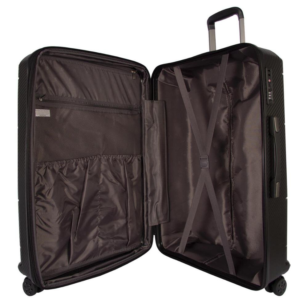 Mala Média 23kg Rígida Rodas Giro 360° Berlim Black Eco Le Postiche Preto 12