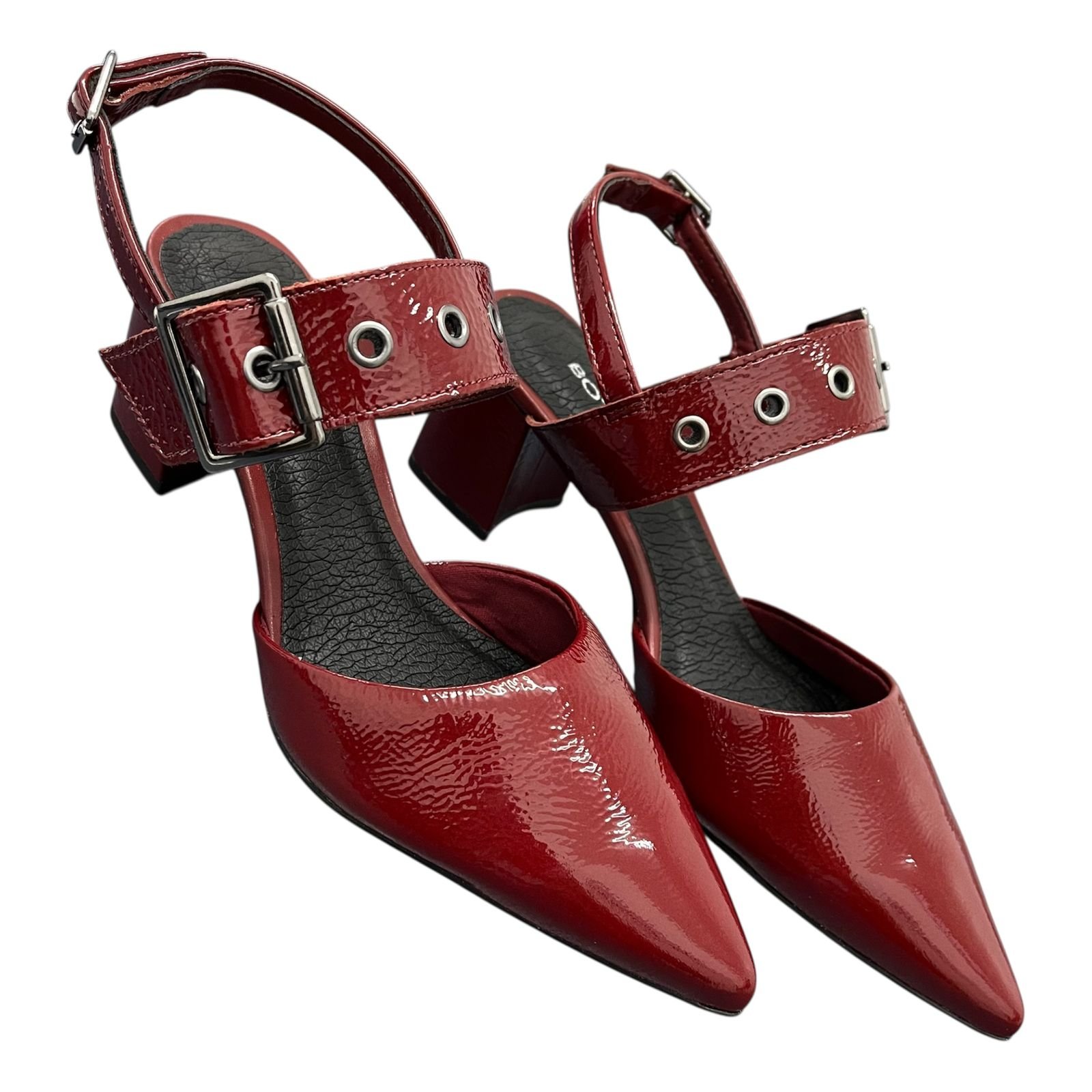 Sapato Slingback Bottero Salto Bloco Em Couro 354908 Vermelho 4