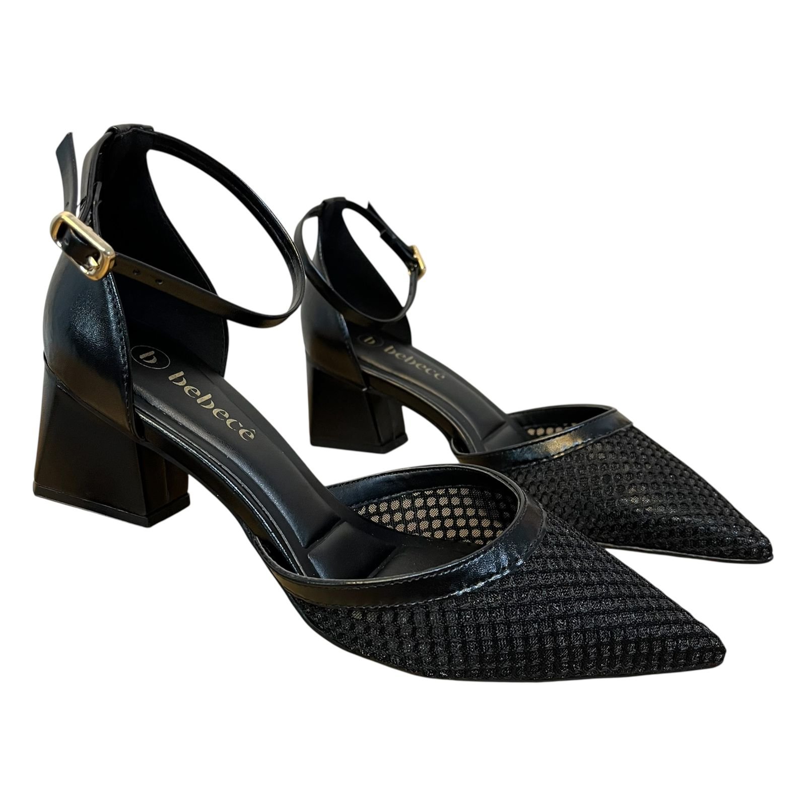 Sapato Salto Bloco Bebecê Tela T3838-551 Preto 3