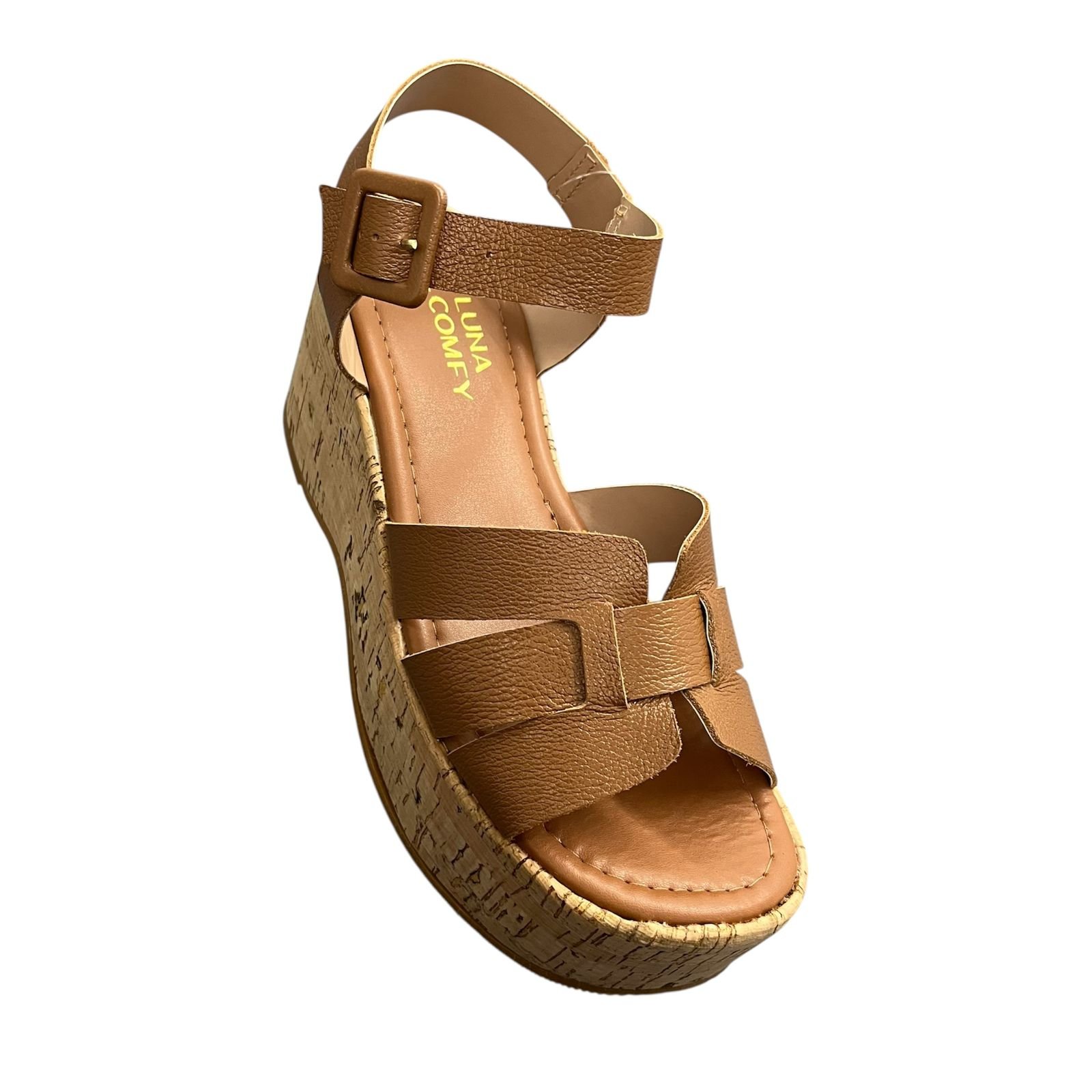 Sandália Plataforma Luna Cortiça Couro Jh908 Marrom 2