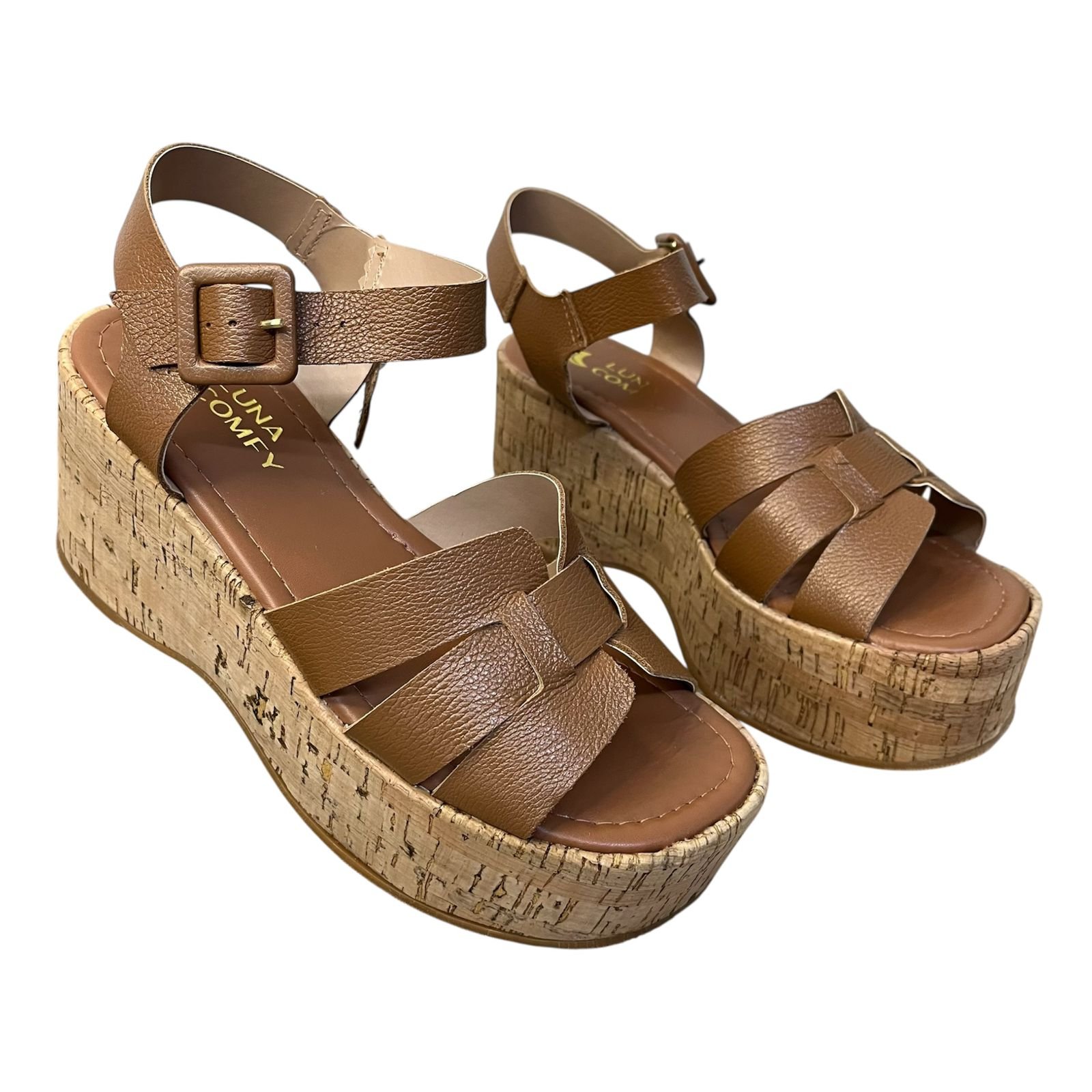 Sandália Plataforma Luna Cortiça Couro Jh908 Marrom 4