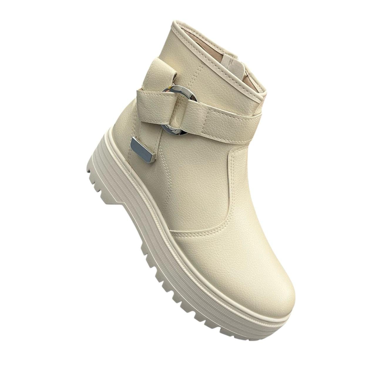 Bota Feminina Moleca Coturno Tratorado 5351.103 Off White 2