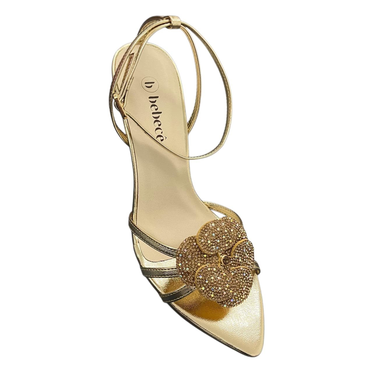 Sandália Bico Folha Salto Fino Bebecê Flor T6032-107 Dourado 2