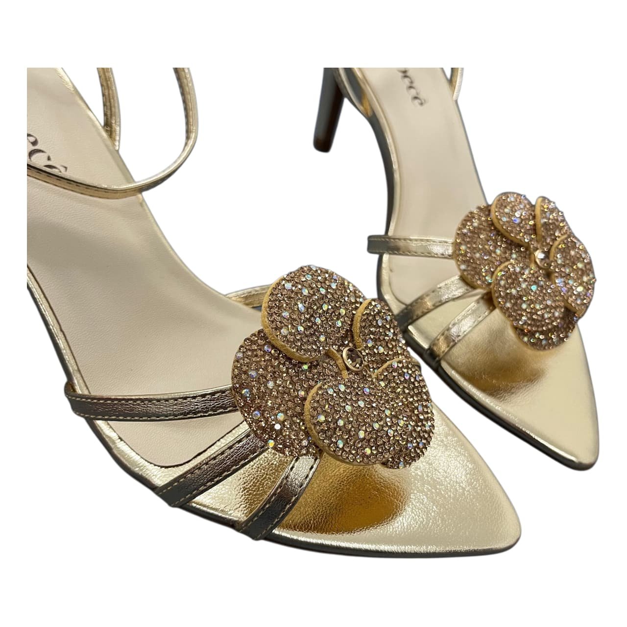 Sandália Bico Folha Salto Fino Bebecê Flor T6032-107 Dourado 7