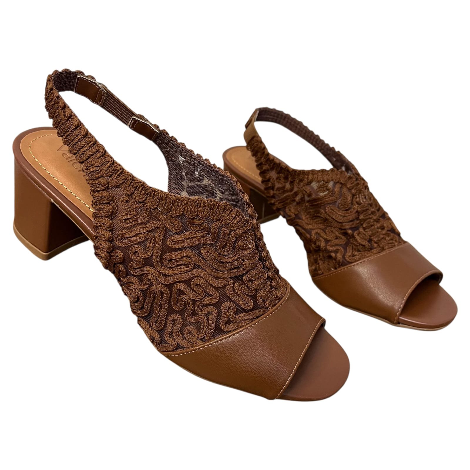 Sandália Salto Bloco Valentina Trama 457052 Marrom 3