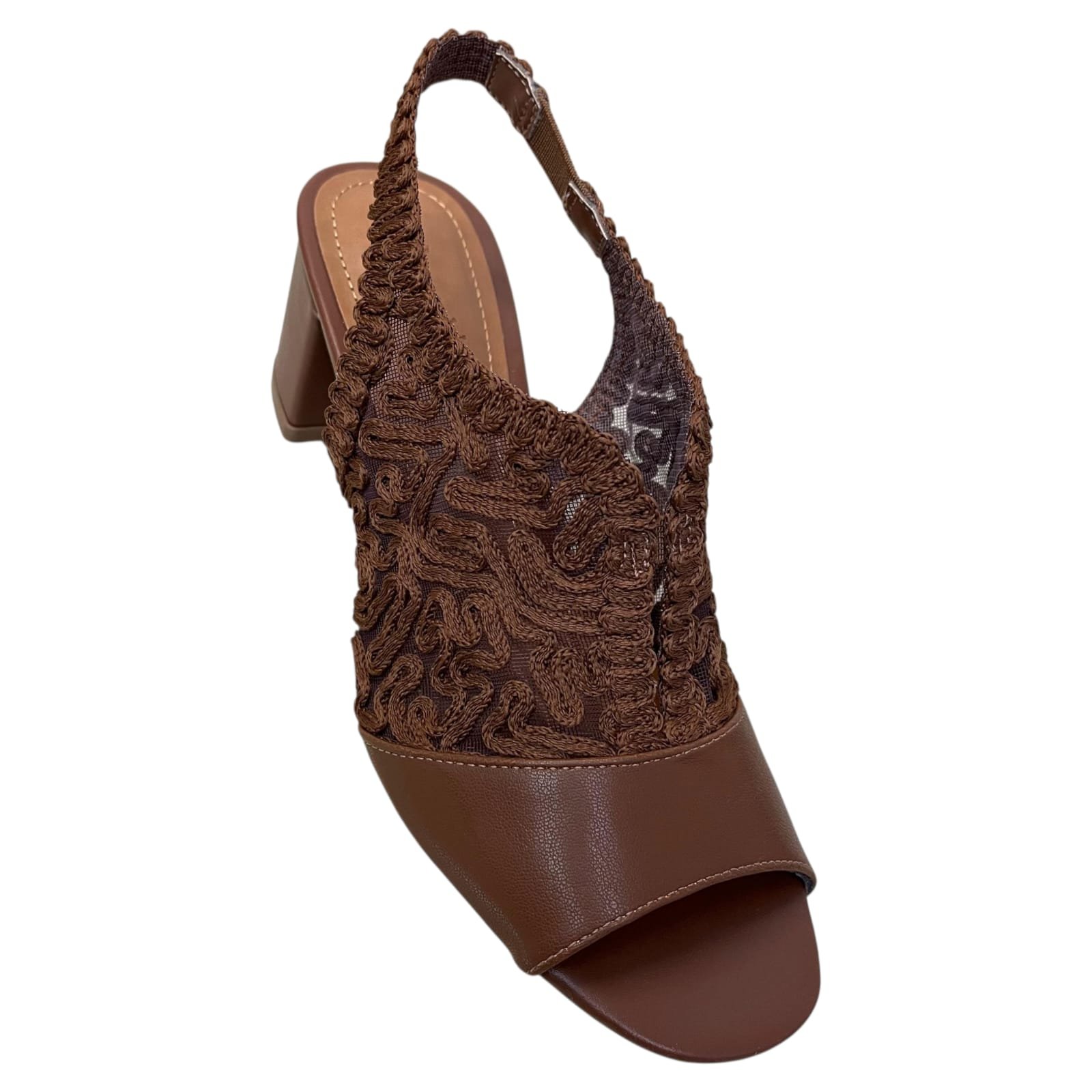 Sandália Salto Bloco Valentina Trama 457052 Marrom 2