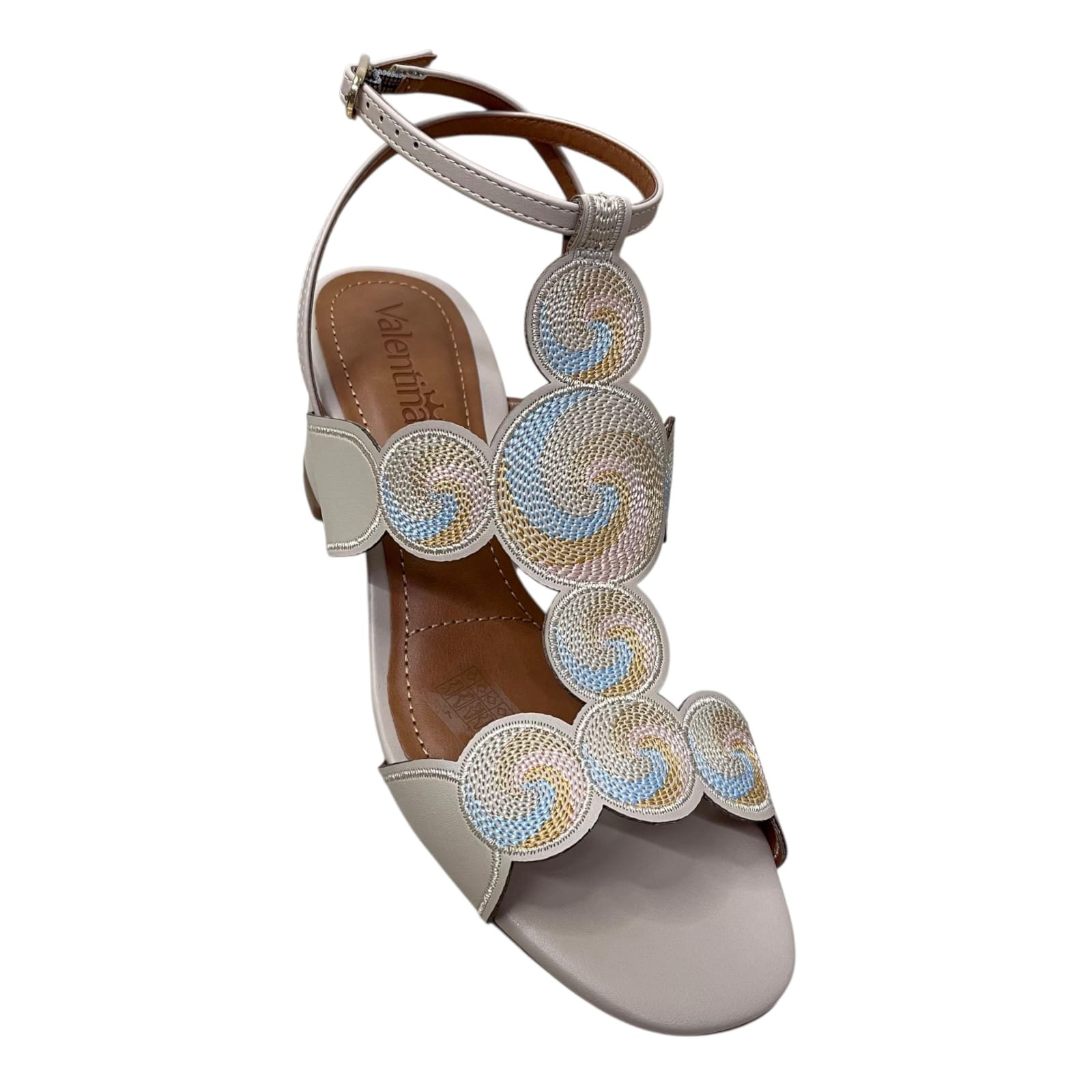 Sandália Salto Bloco Valentina Bordado 457050 Cream 2