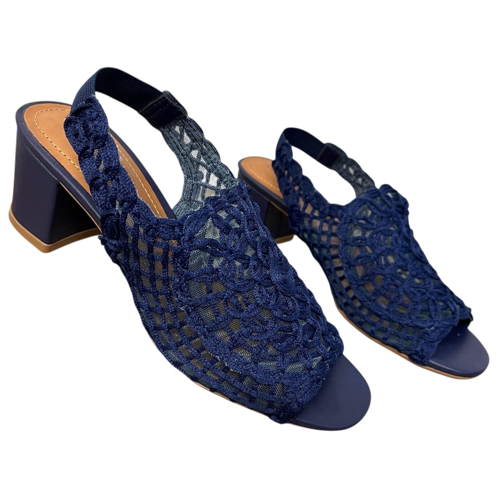 Sandália Salto Bloco Valentina Trama 457010 Azul Marinho 3