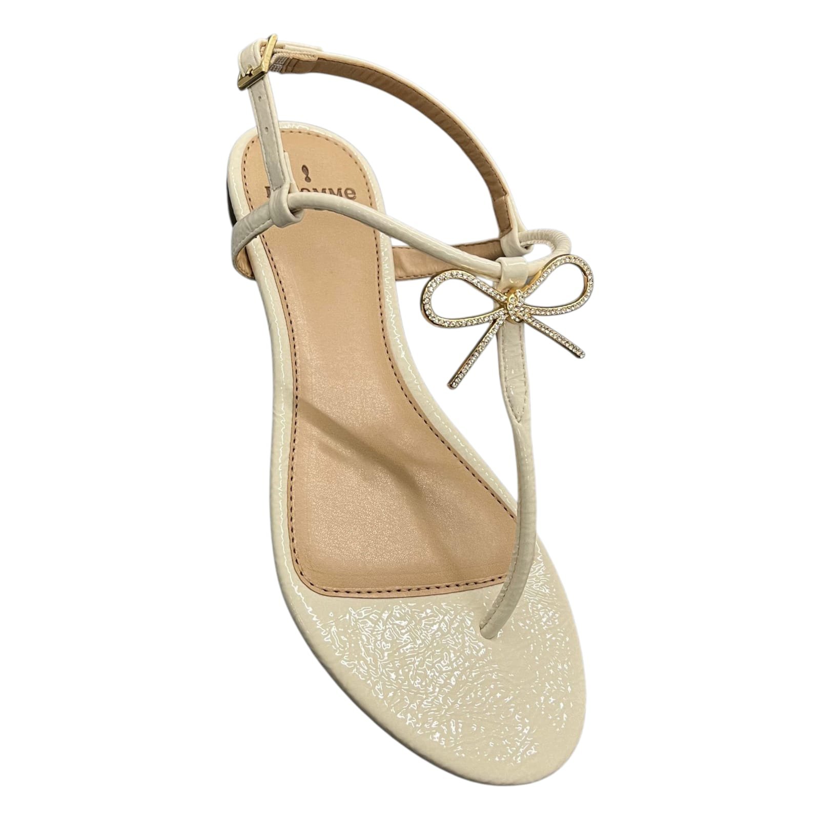 Sandália Feminina Rasteira La Femme Laço Em Strass 13.823 Off White 2