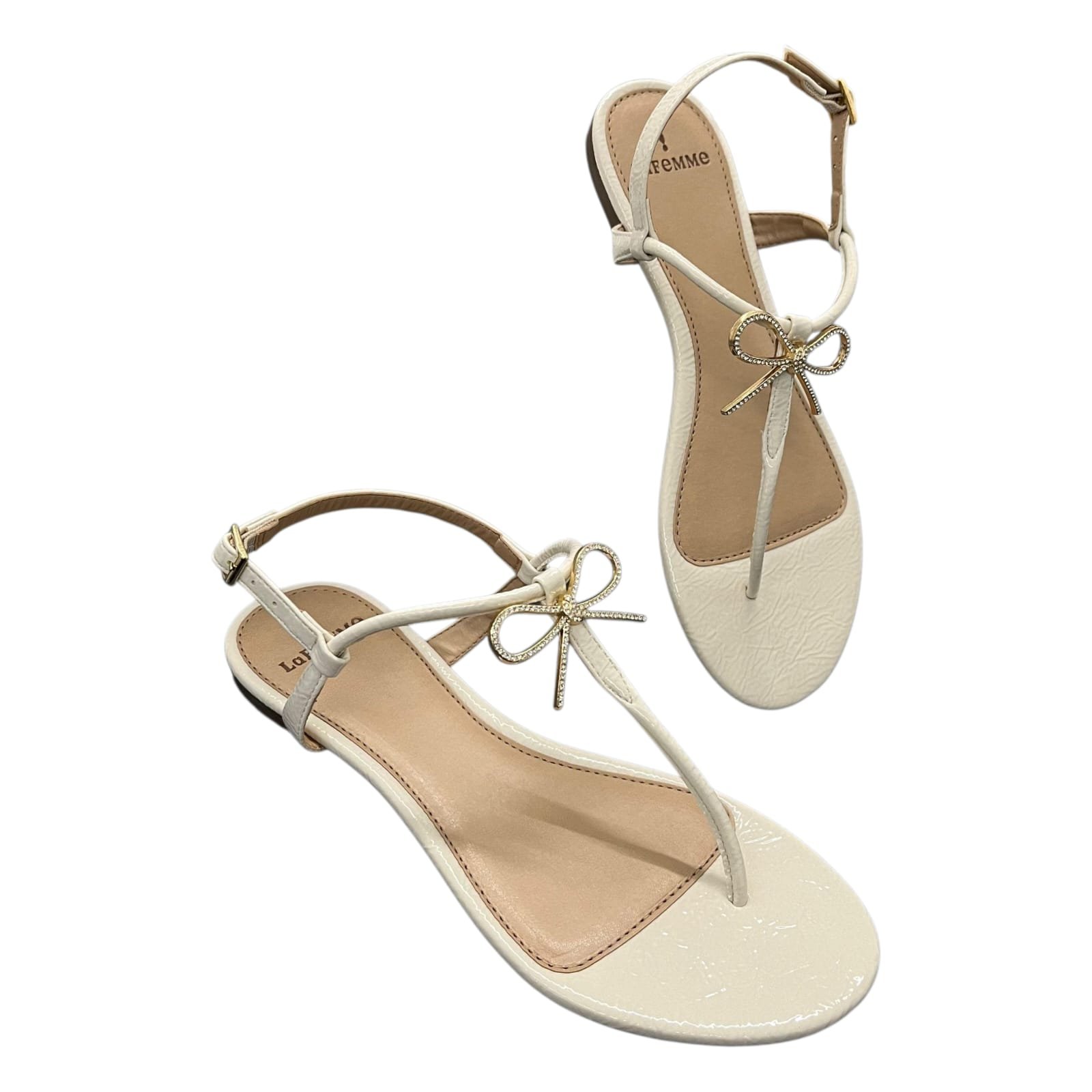 Sandália Feminina Rasteira La Femme Laço Em Strass 13.823 Off White 5