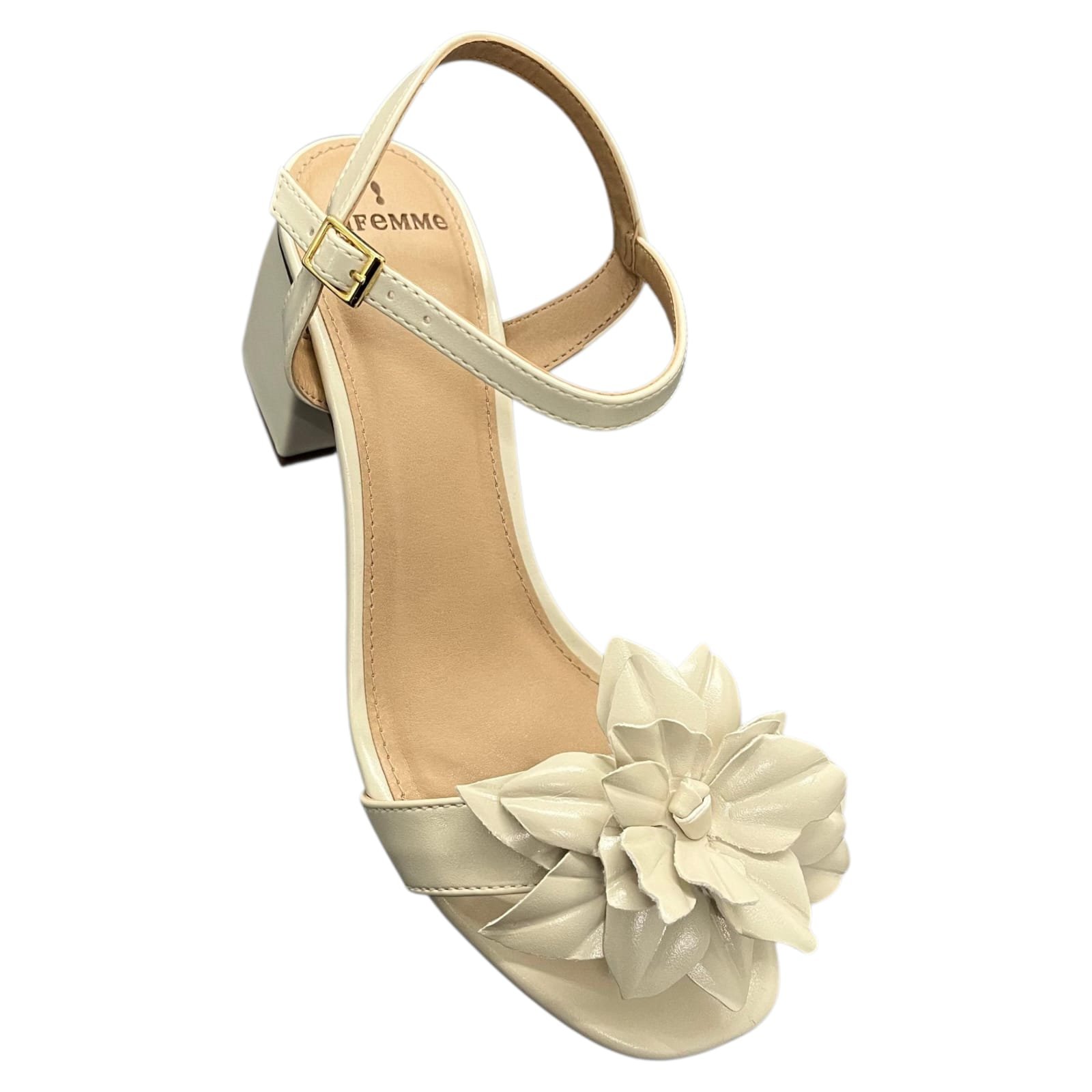 Sandália Feminina Salto Bloco La Femme Flor 57.092 Off White 2