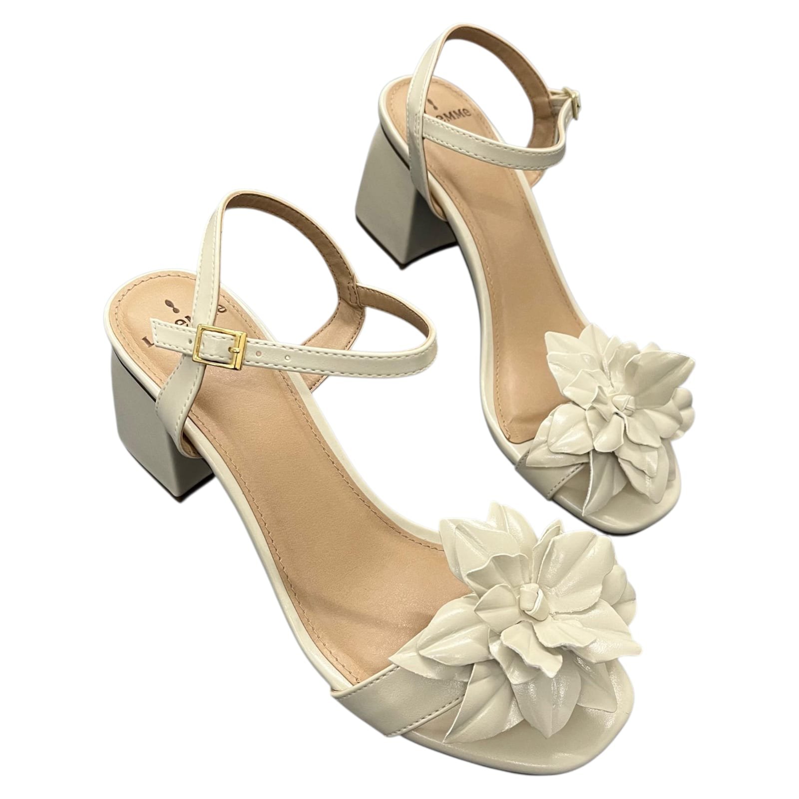 Sandália Feminina Salto Bloco La Femme Flor 57.092 Off White 5