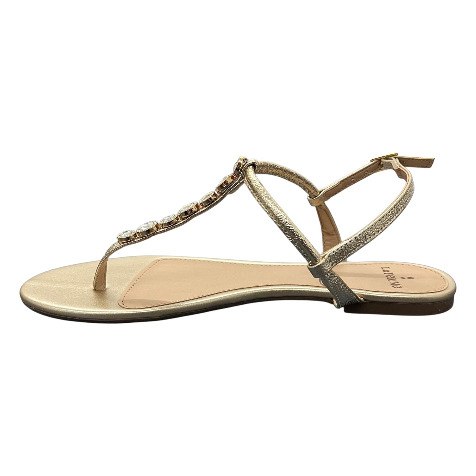 Sandália Feminina Rasteira La Femme Strass 13.1232 Dourado 3