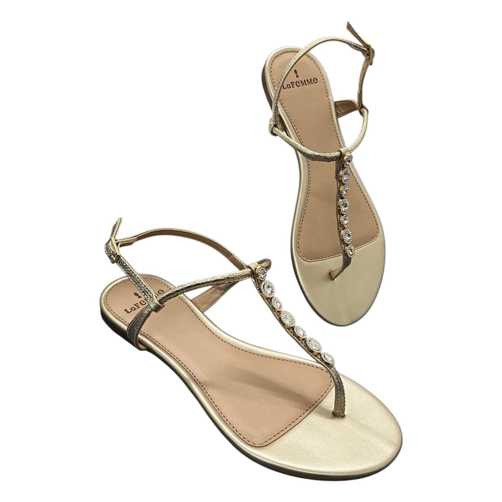 Sandália Feminina Rasteira La Femme Strass 13.1232 Dourado 5
