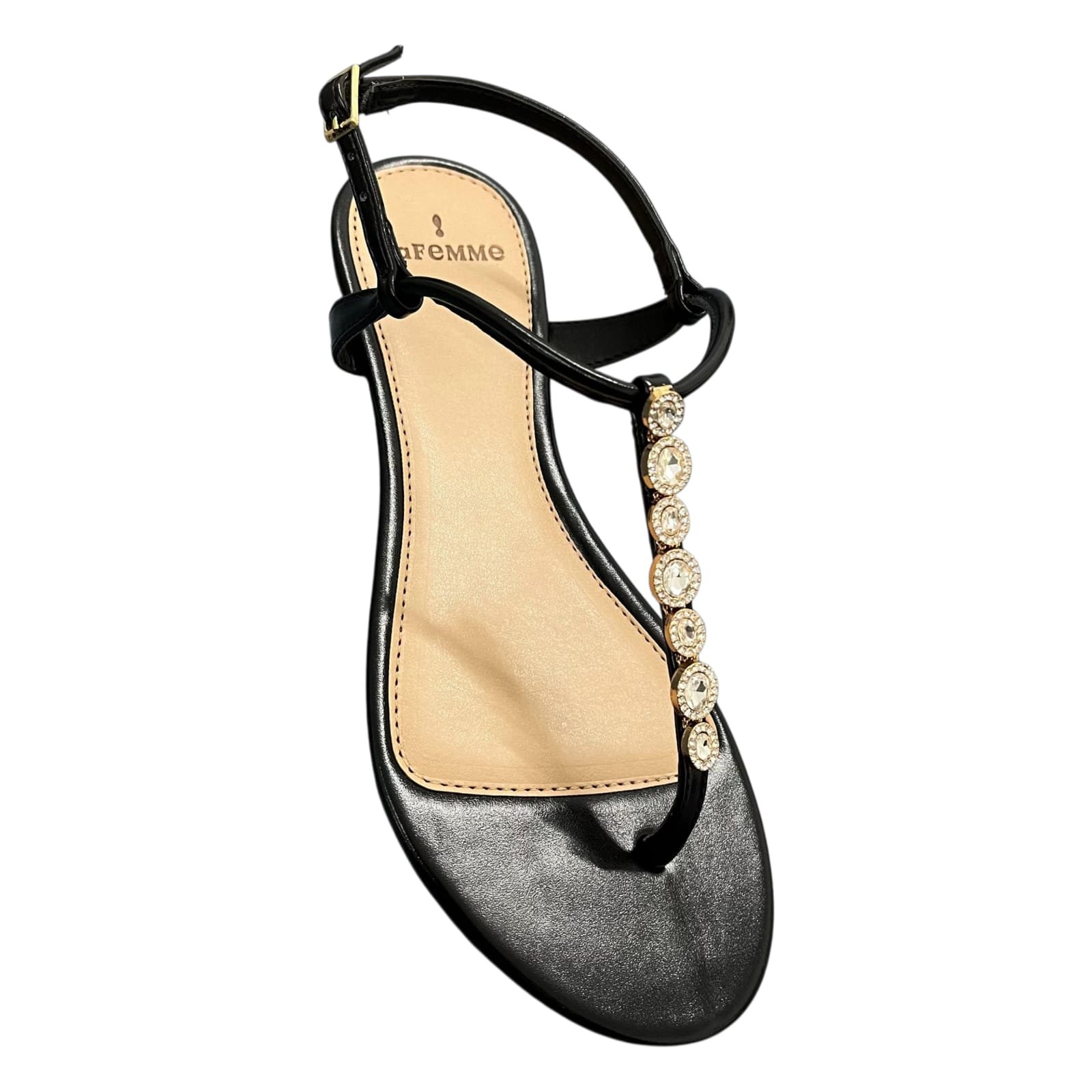 Sandália Feminina Rasteira La Femme Strass 13.1232 Preto 2