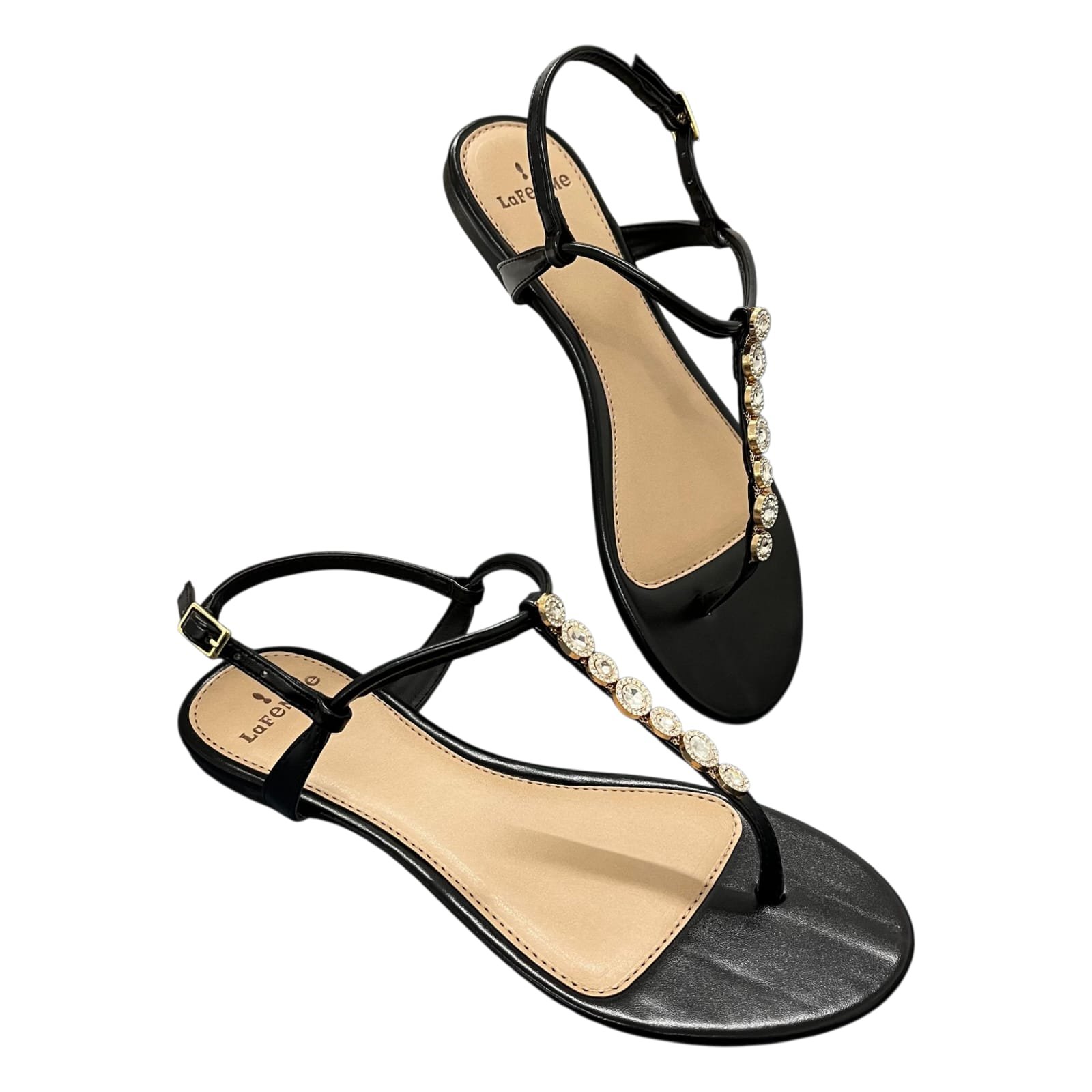 Sandália Feminina Rasteira La Femme Strass 13.1232 Preto 5