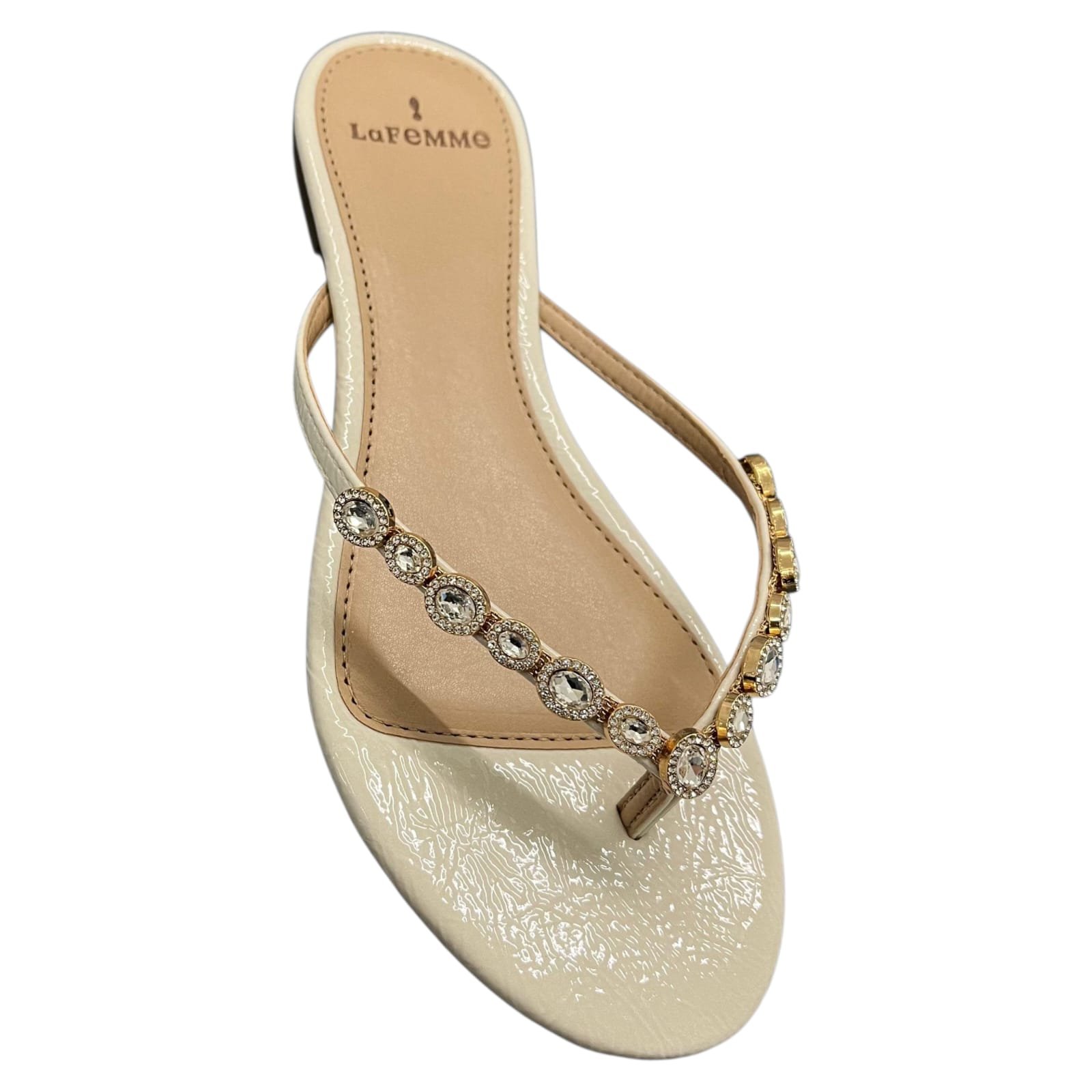 Chinelo Feminino Rasteiro La Femme Strass 13.1278 Off White 2