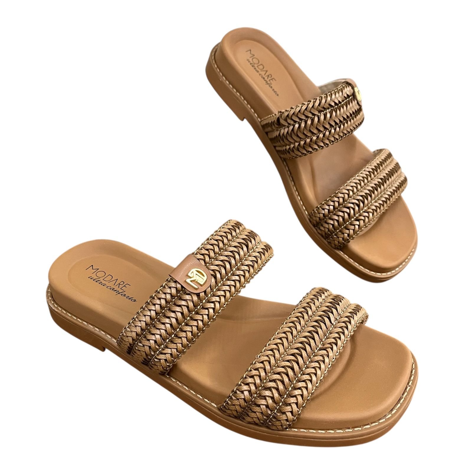 Tamanco Feminino Rasteiro Em Trama Modare 7205.103 Camel 3