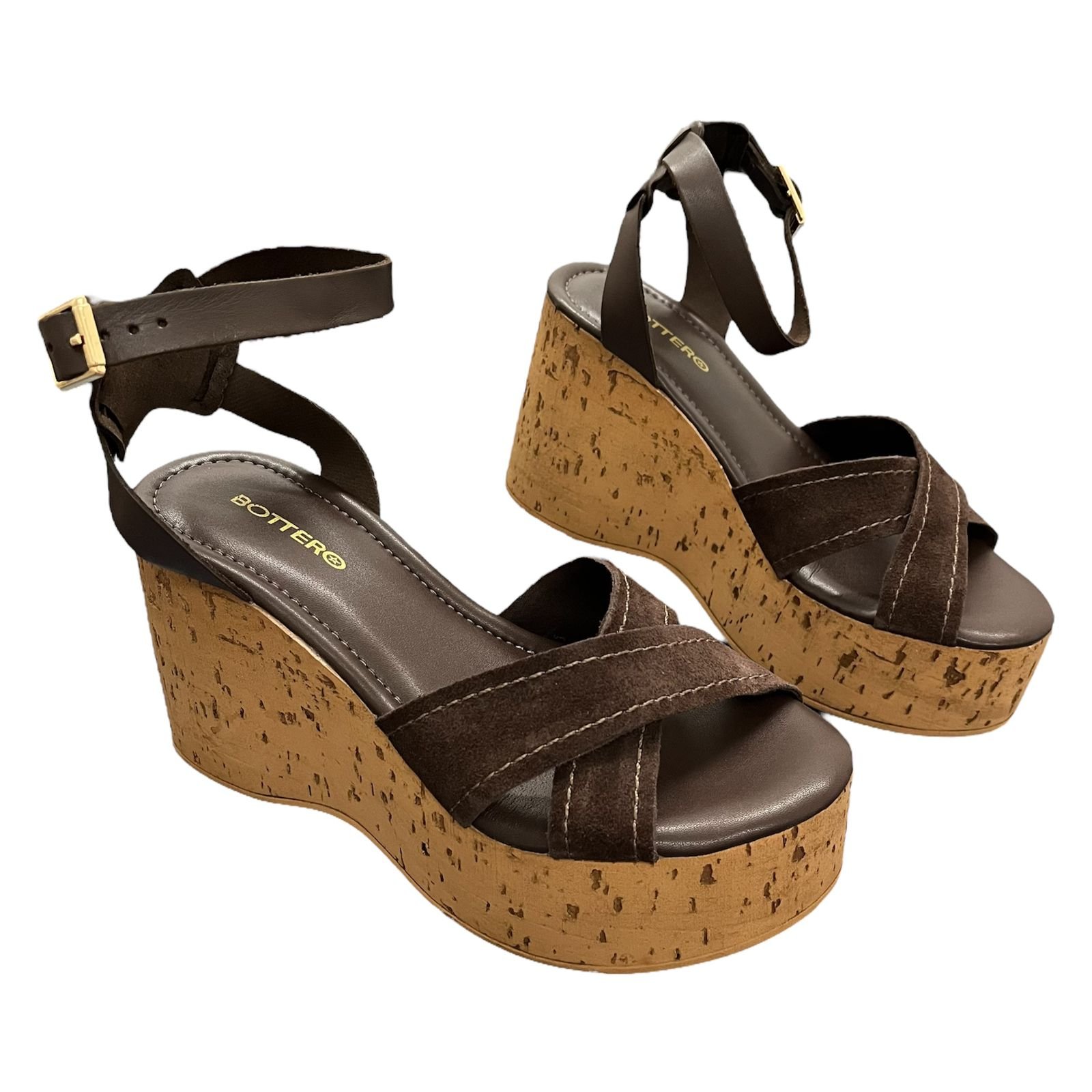 Sandália Plataforma Bottero Cortiça Em Couro 374702 Café 5