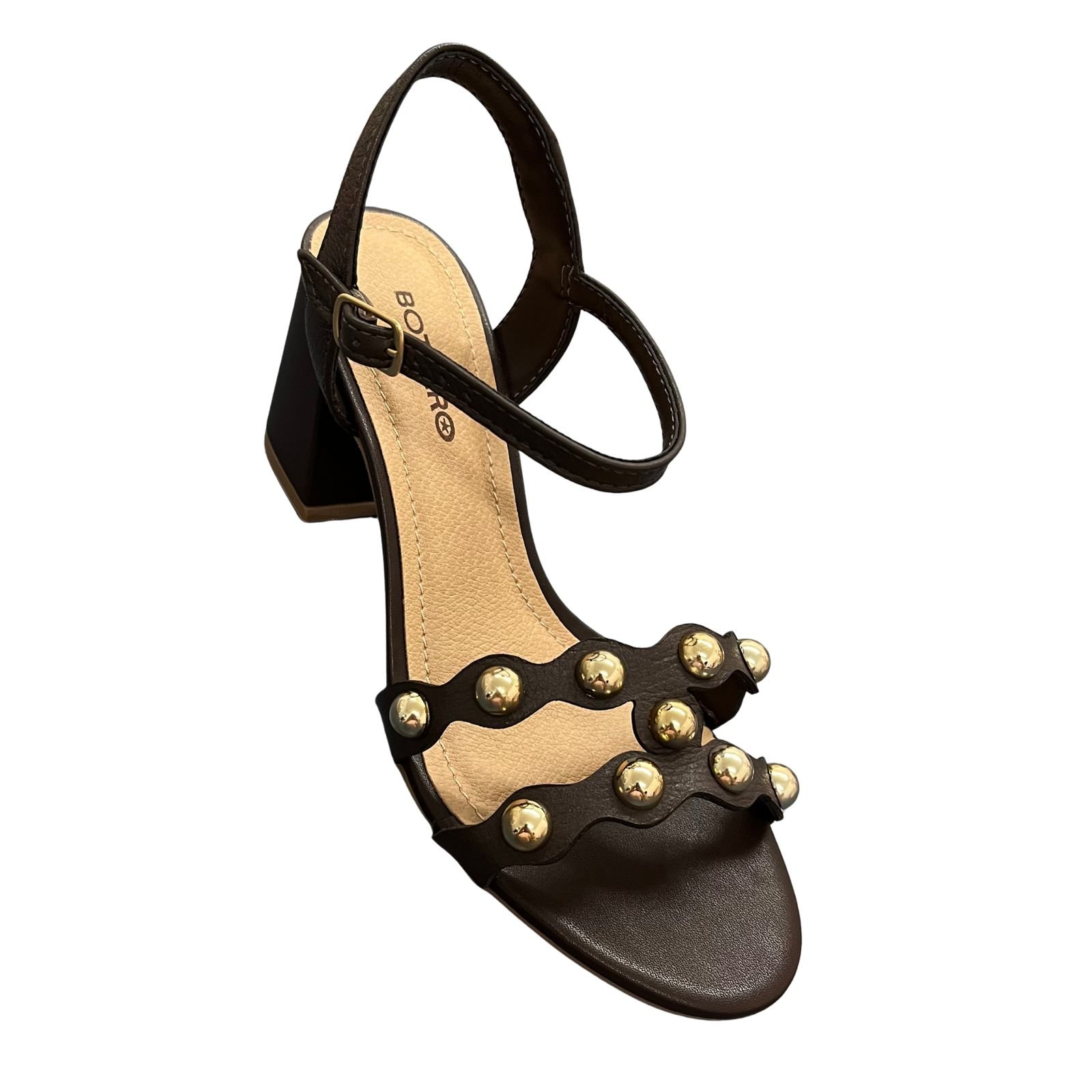 Sandália Feminina Salto Bloco Bottero Em Couro 373704 Café 2