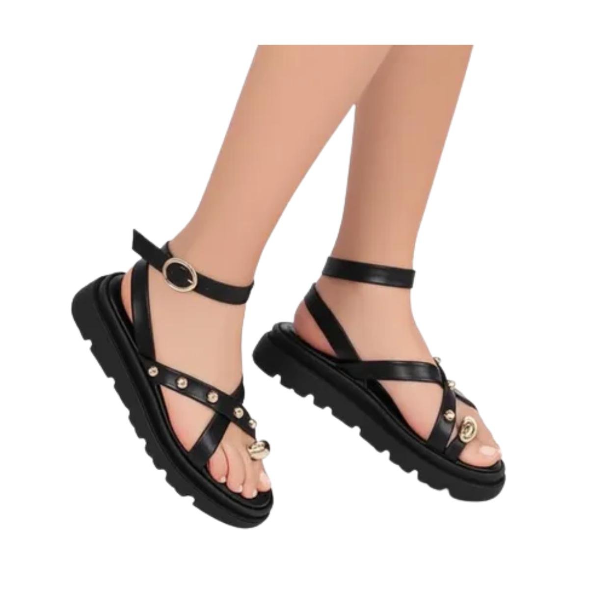 Sandália Papete Flatform Casual Feminina Moleca 5504213 Preto Preto 4