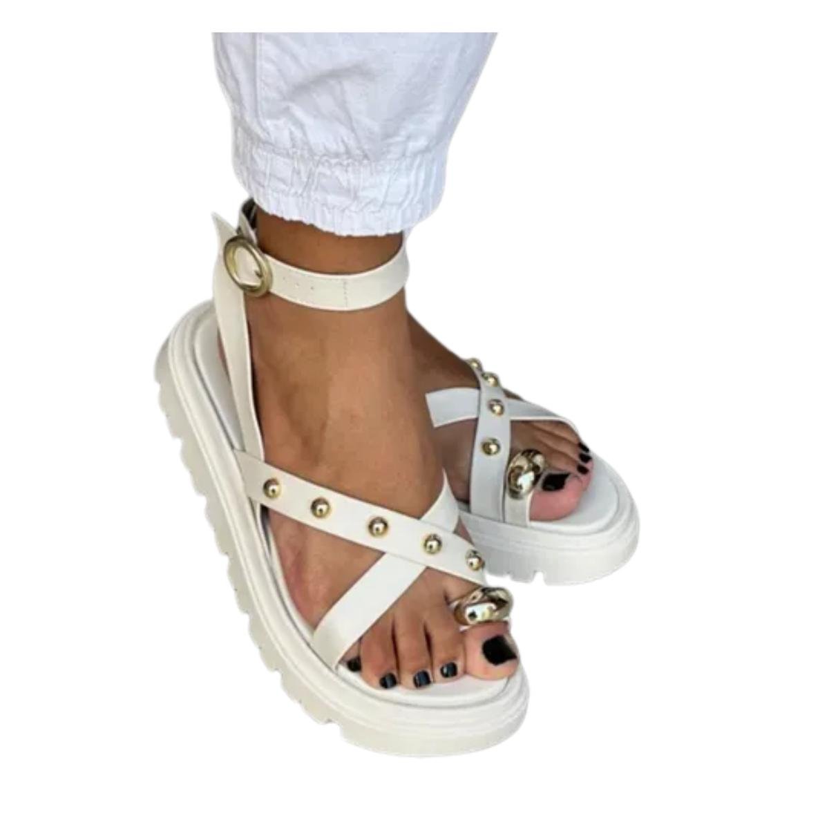 Sandália Papete Flatform Casual Feminina Moleca 5504213 Branco Branco 4