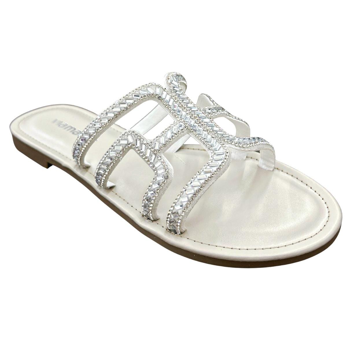 Sandália Rasteirinha Casual Feminina Via Marte 30800401 Branco Branco/Prata 2
