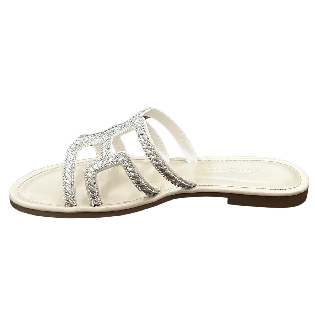 Sandália Rasteirinha Casual Feminina Via Marte 30800401 Branco Branco/Prata 3