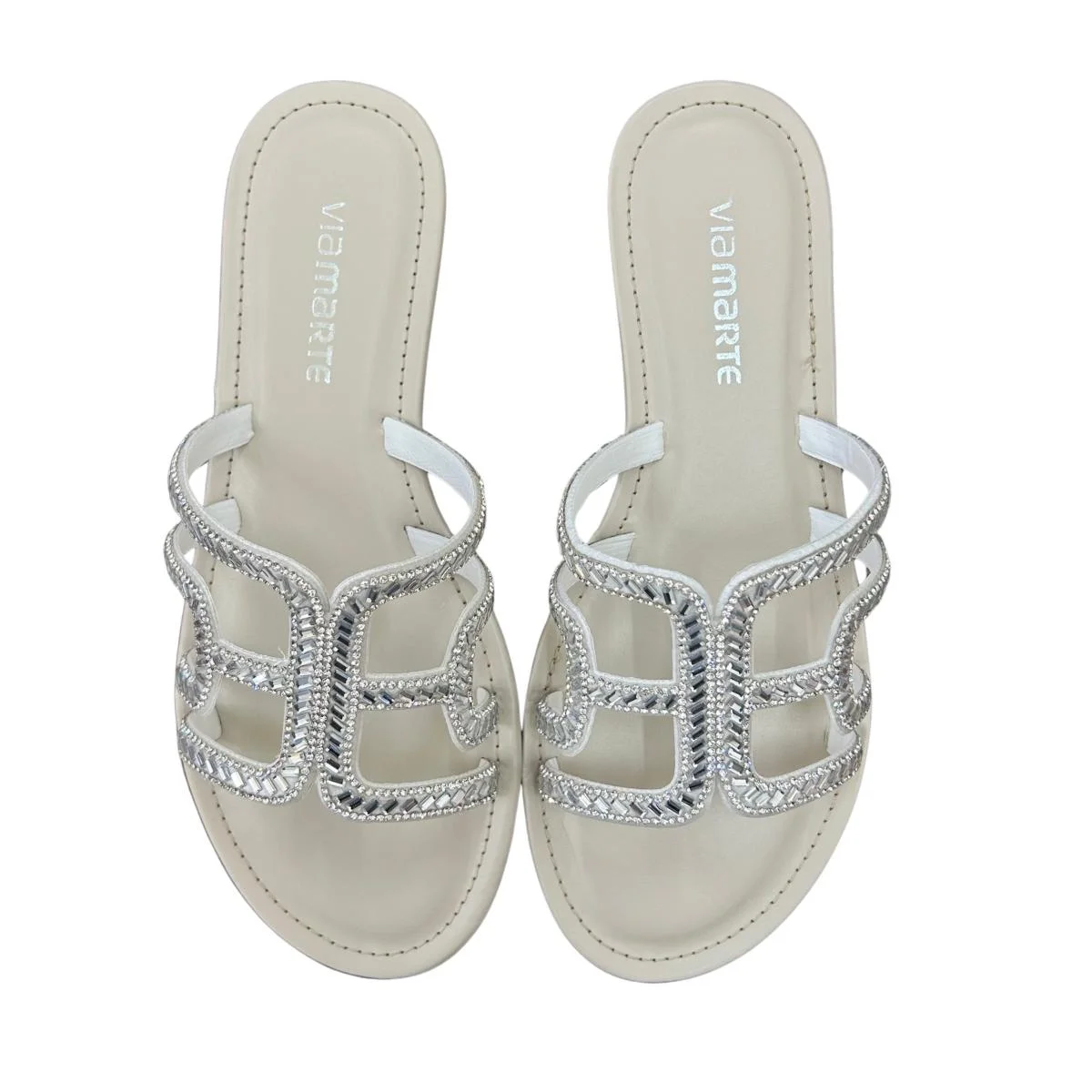 Sandália Rasteirinha Casual Feminina Via Marte 30800401 Branco Branco/Prata 4