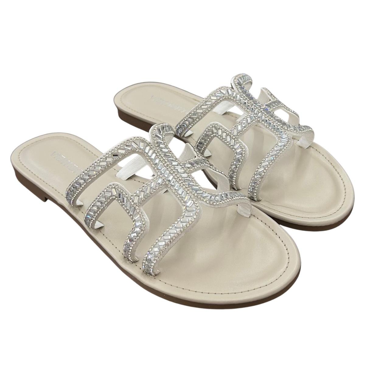 Sandália Rasteirinha Casual Feminina Via Marte 30800401 Branco Branco/Prata 5