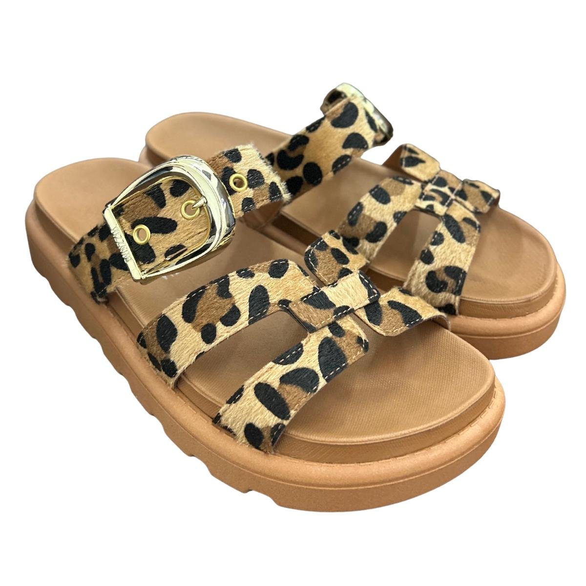 Sandália Papete Flatform Casual Feminino Vizzano 6510110 Bege Onça 5