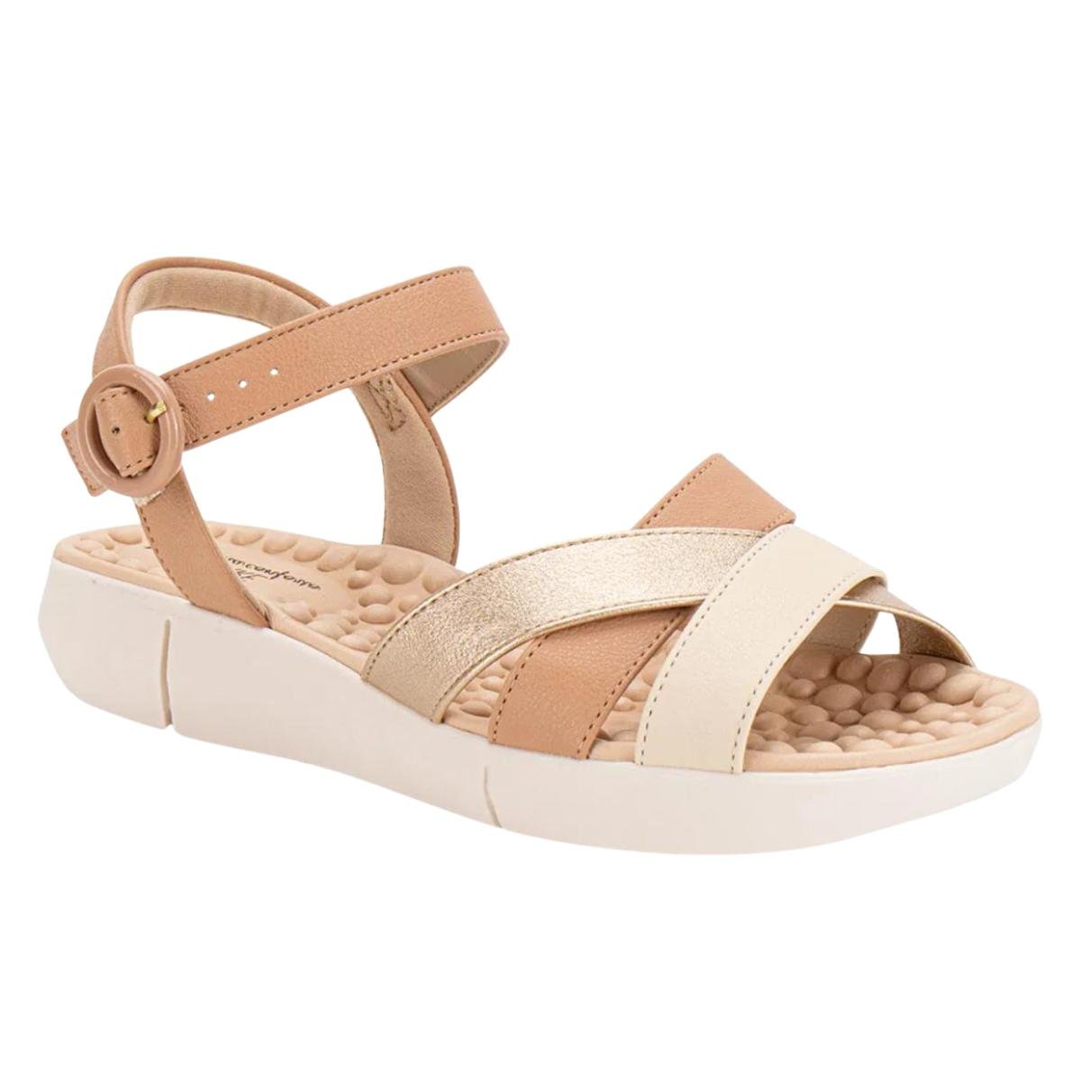 Sandália Flat Casual Feminino Modare 7142124 Nude/Dourado