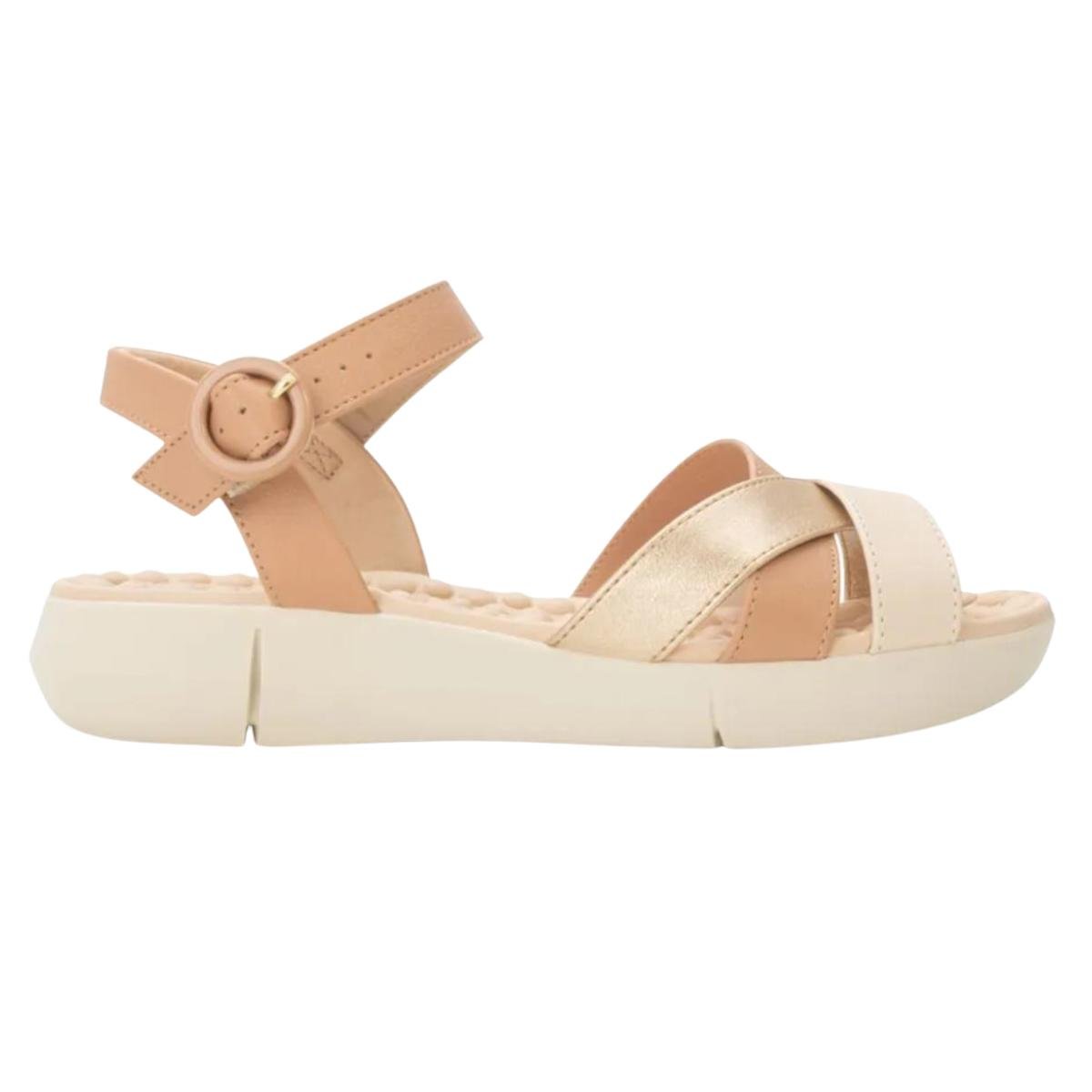 Sandália Flat Casual Feminino Modare 7142124 Nude/Dourado Nude/Dourado 2
