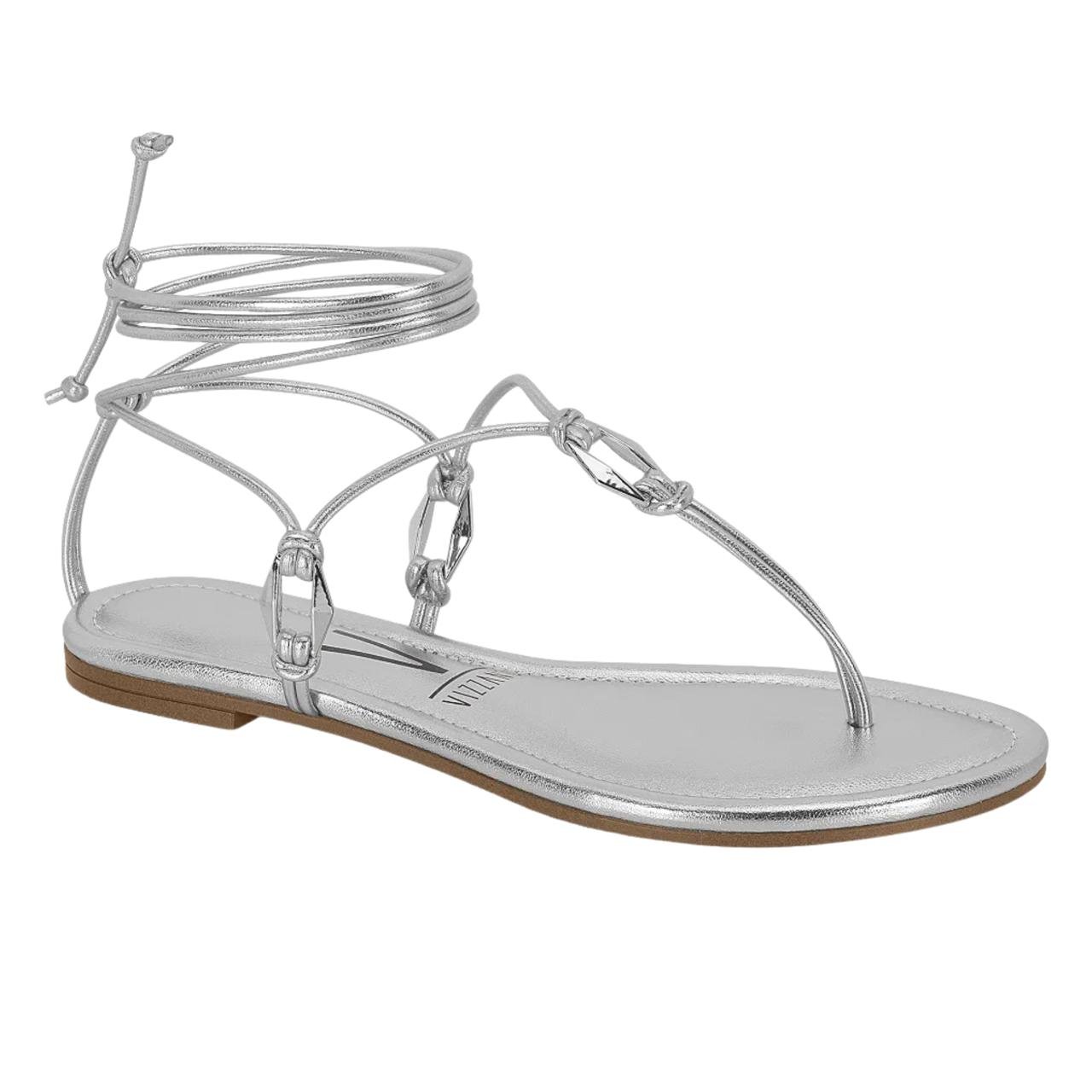 Sandália Rasteirinha Casual Feminina Vizzano 62351809 Prata Metalizada