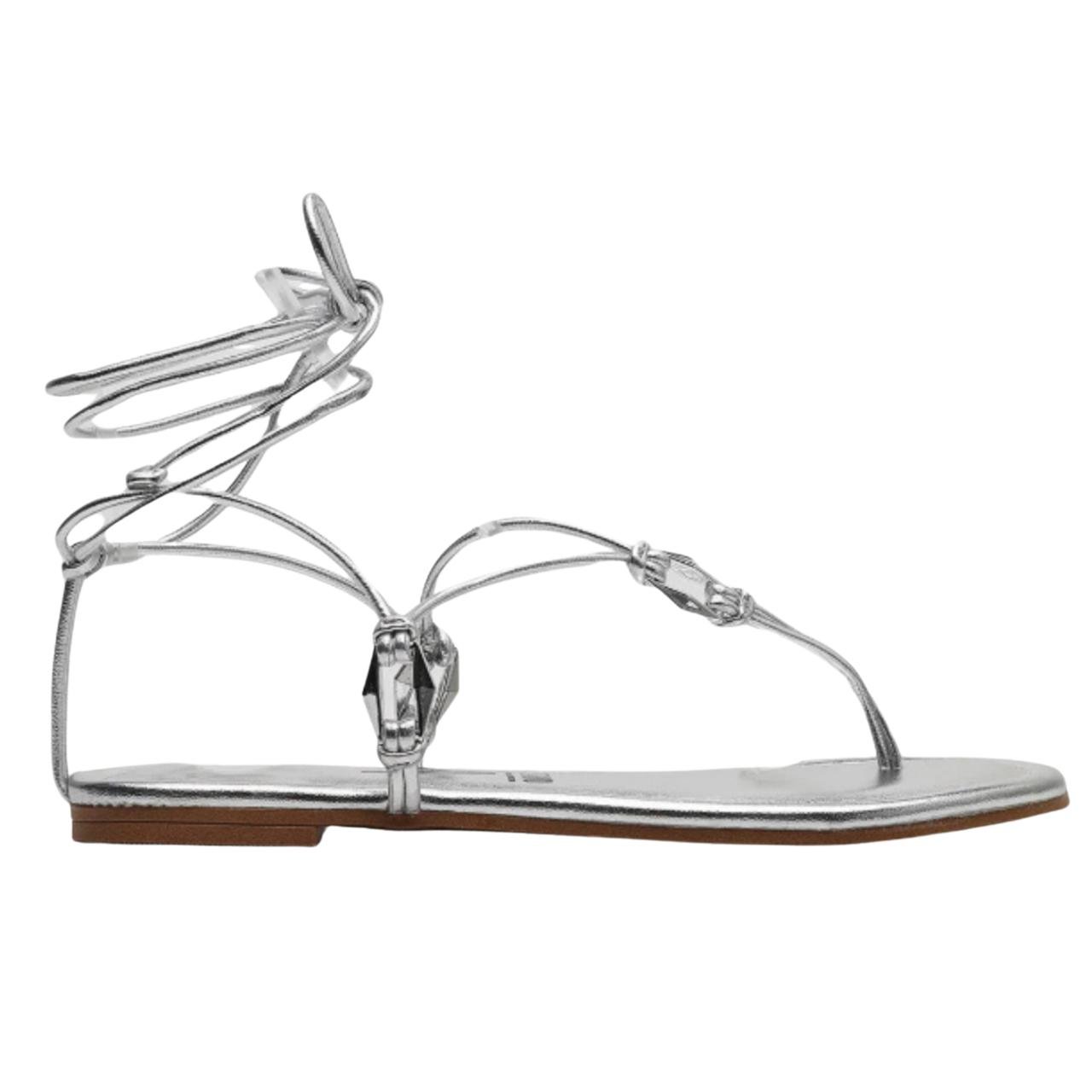 Sandália Rasteirinha Casual Feminina Vizzano 62351809 Prata Metalizada Prata 2