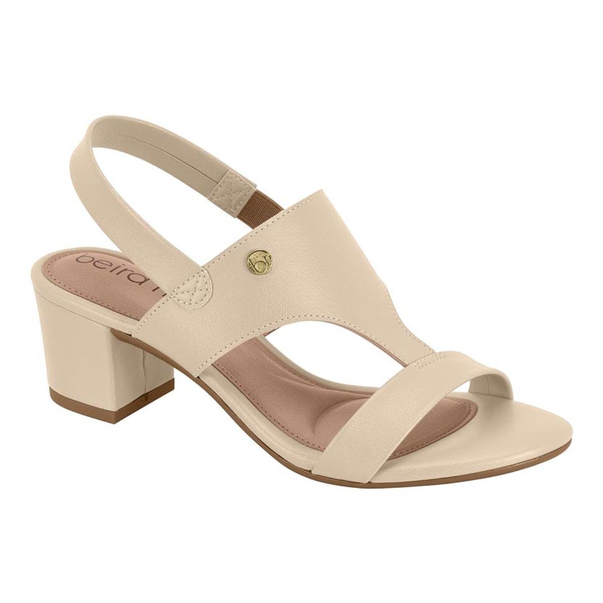 Sandália Salto Grosso Casual Feminino Beira Rio 82461211 Creme