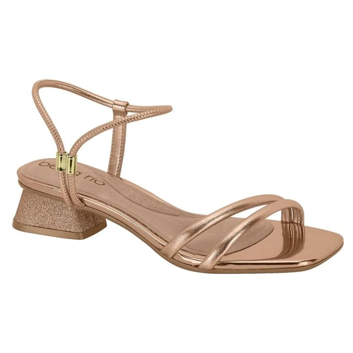 Sandália Salto Baixo Casual Feminino Beira Rio 8540103 Ouro