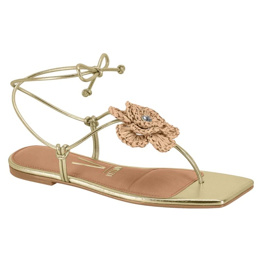 Sandália Rasteira Casual Vizzano 6513220 Dourado com Flor