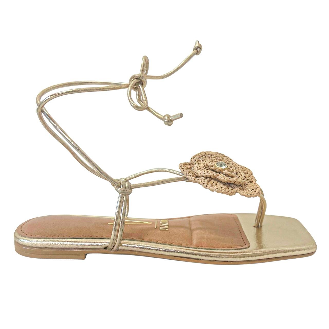 Sandália Rasteira Casual Vizzano 6513220 Dourado com Flor Dourado 2