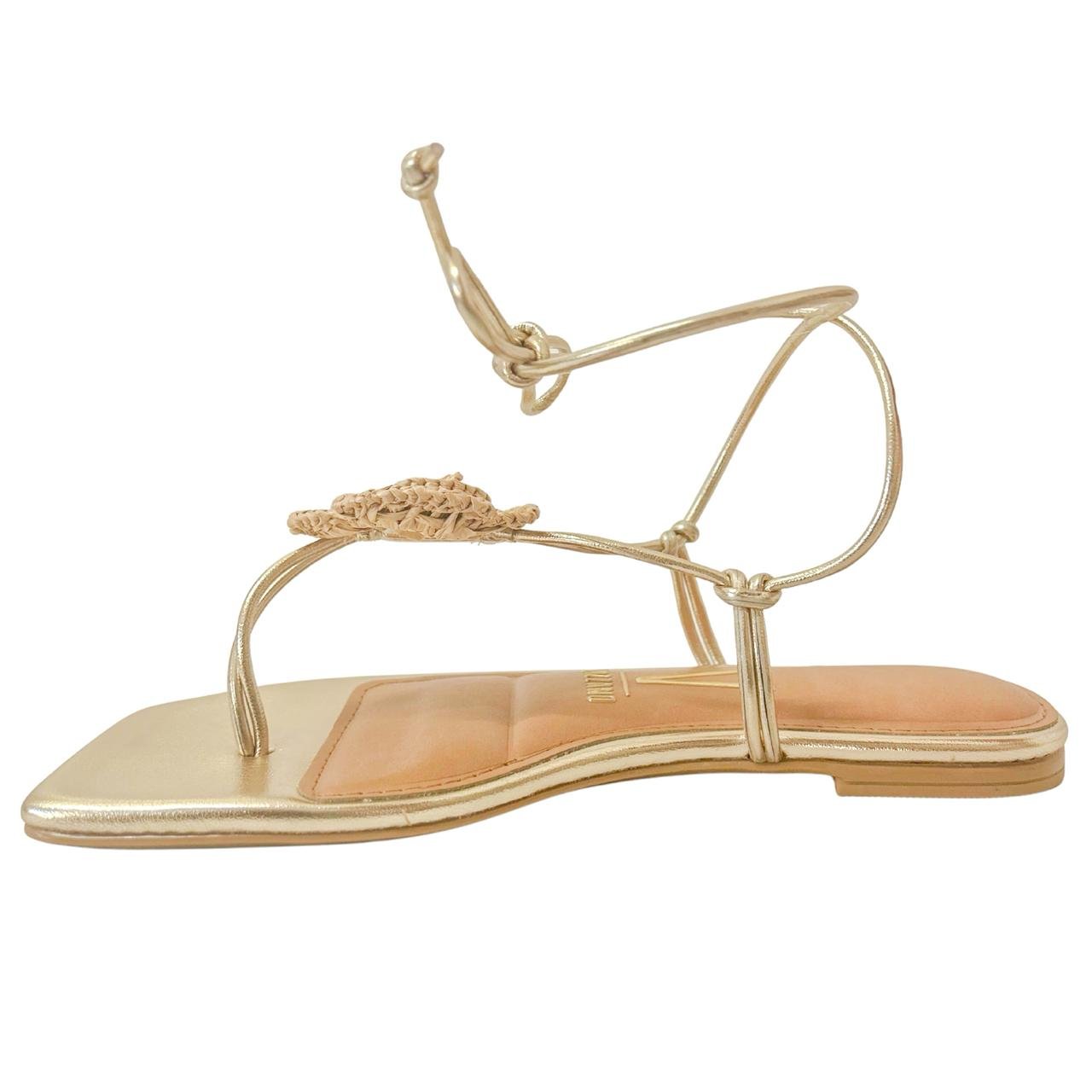 Sandália Rasteira Casual Vizzano 6513220 Dourado com Flor Dourado 3