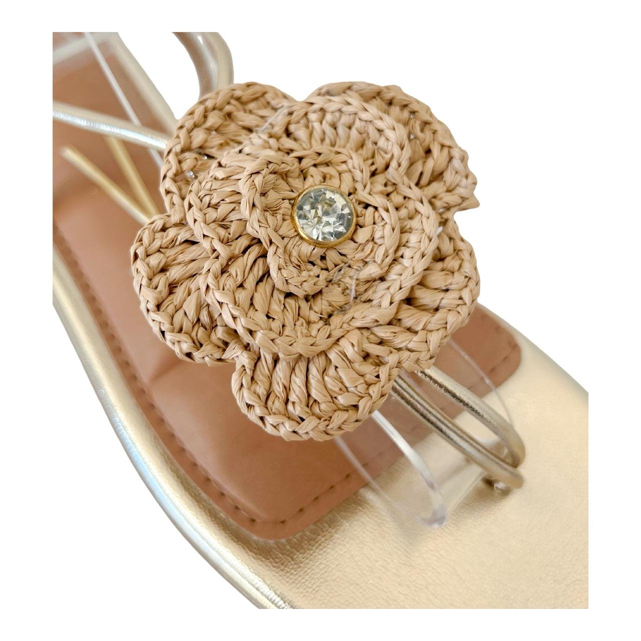 Sandália Rasteira Casual Vizzano 6513220 Dourado com Flor Dourado 4