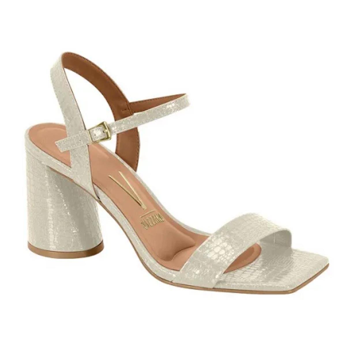 Sandália Salto Bloco Croco Casual Feminino Vizzano 6562101 Branco