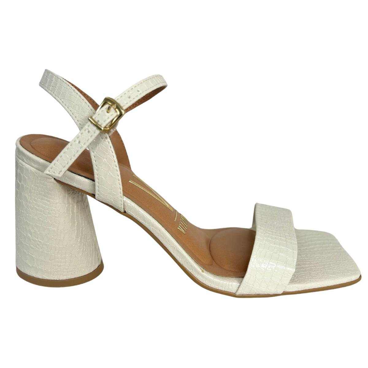 Sandália Salto Bloco Croco Casual Feminino Vizzano 6562101 Branco Branco 2